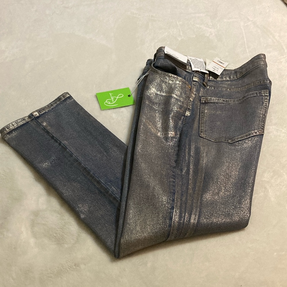 Sam Edelman high rise slim straight jeans with metallic overlay size 29 NWT